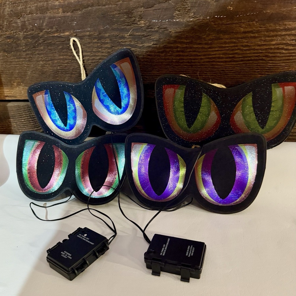 Animated Lighted Cat Eyes Halloween Decorations Battery Operated - Work Great